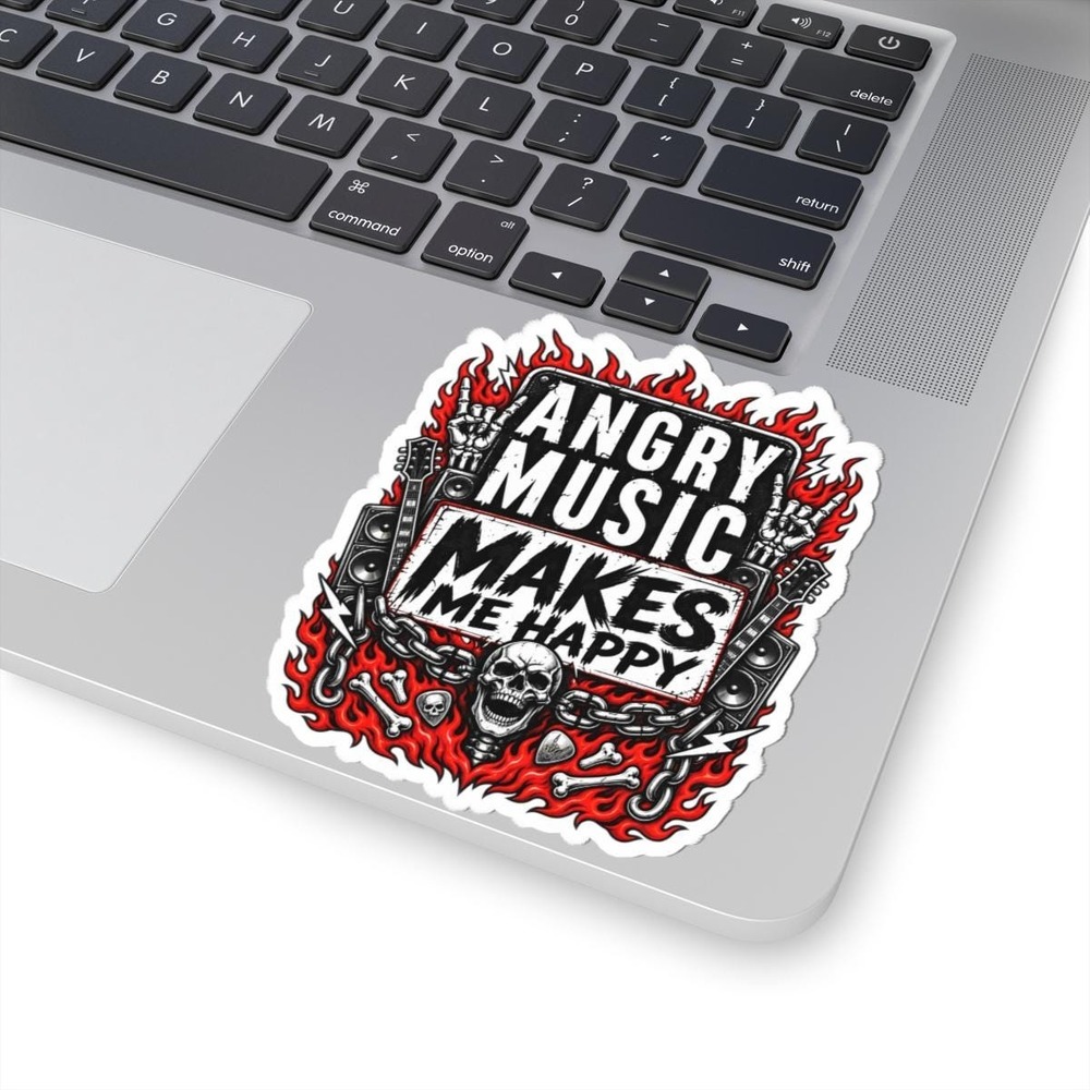 Angry Music Makes Me Happy Sticker Funny Metal Rock Vinyl Decal Sarcastic Gift